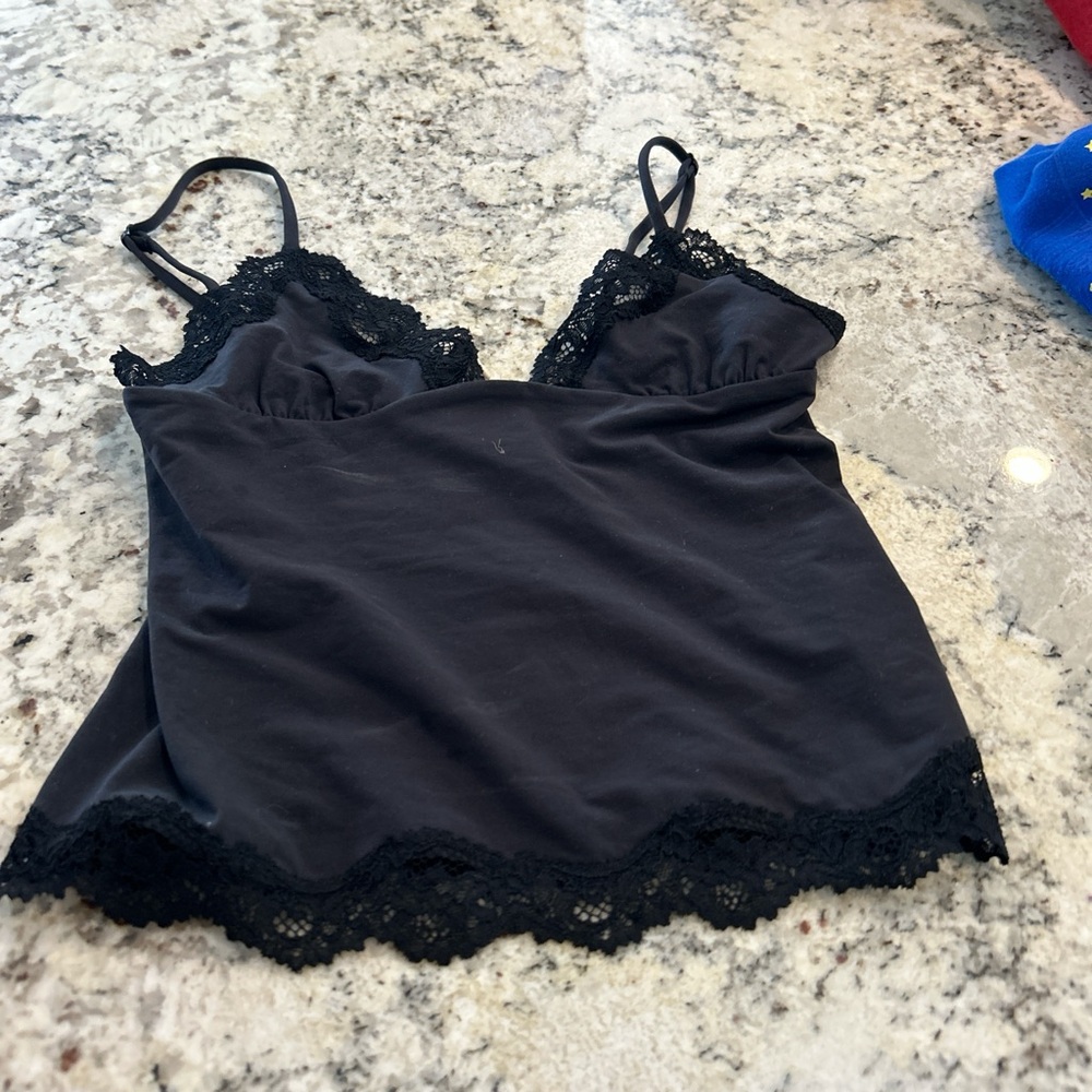 Black Lace Trim Cami Top skims